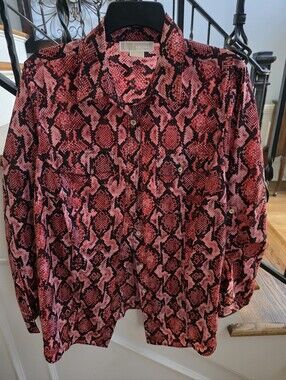 Michael Kors ladies Pink and Black Snake-Print Button-Down Shirt